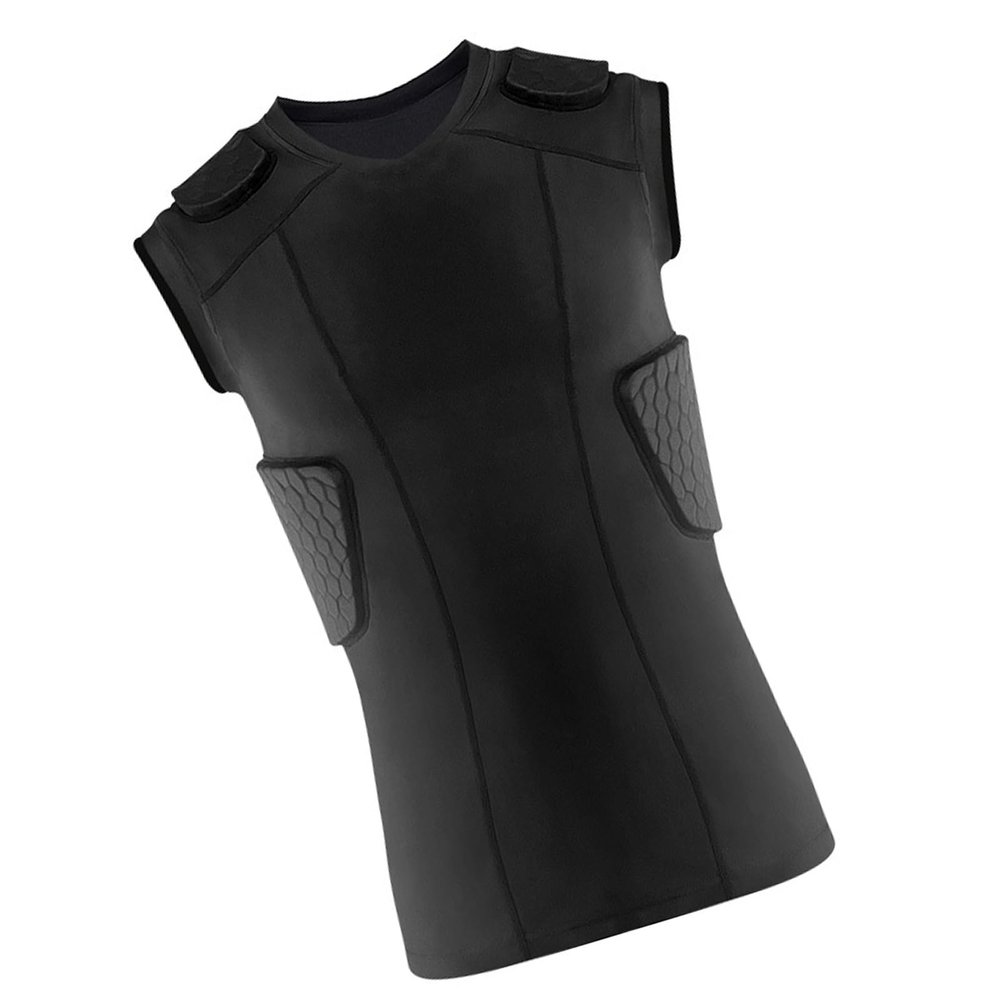 Soccer Chest Protector, Padded Rib Protection Compression Shirt with Back Protector