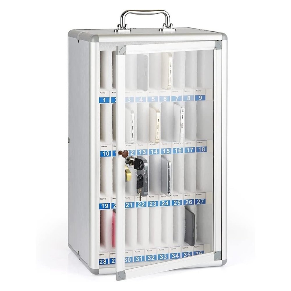 GAOAZHEN Cell Phone Locker, Aluminum Alloy, 36 Compartments, Silver