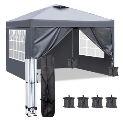 TactFire 3 x 3 m Pop-Up Folding Canopy, Waterproof, Winter-Ready, Adjustable Height, Ventilation System, Steel Frame, UPF 50+ Sun Protection, 4 Sidewalls and 4 Sandbags, Anthracite