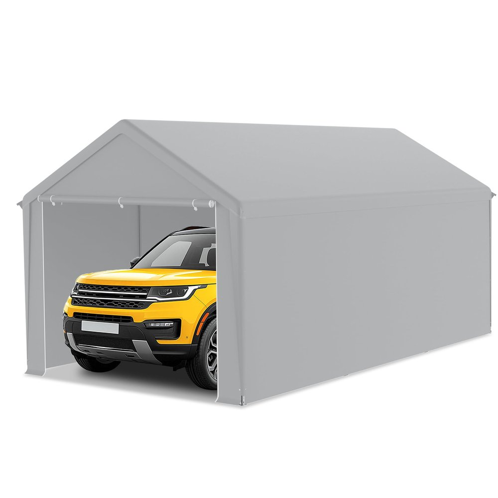 LZQ Carport Tent Garage 3 x 6 m with PE Cover, Roof Reinforcement, Removable Sidewalls and Ground Frame
