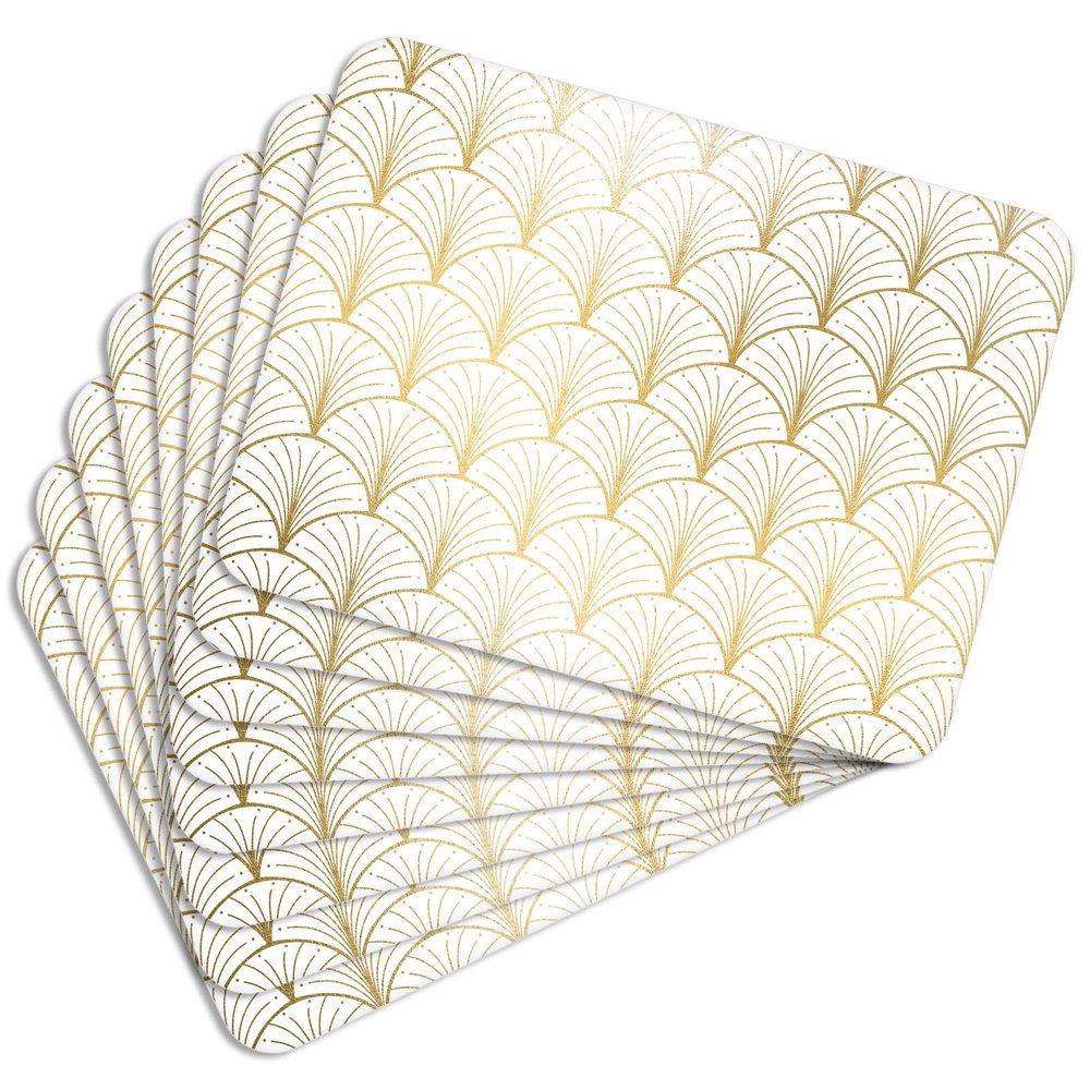 MG Design Set of 8 Cork Placemats, Leaf Deco Gold, 30 x 40 cm