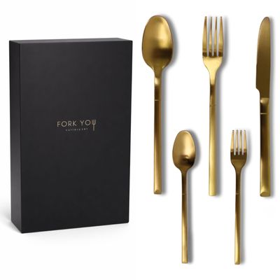FORK YOU Matte Gold Flatware Set, 20-Piece for 4
