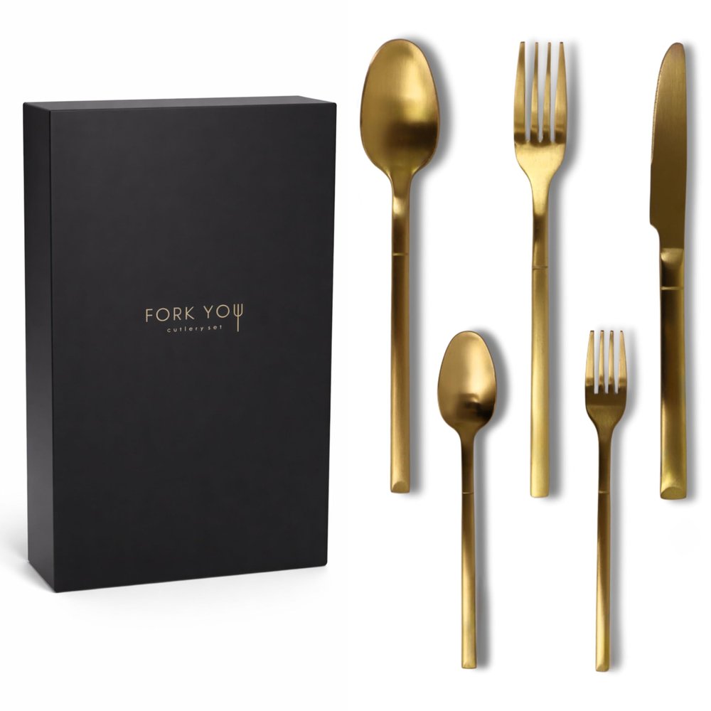FORK YOU Matte Gold Flatware Set, 20-Piece for 4