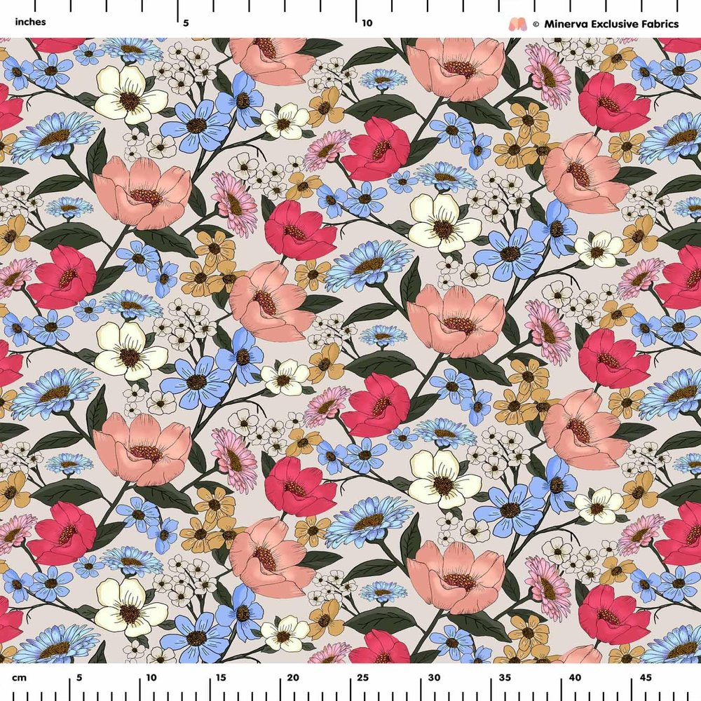Minerva Exclusive Tabula Rosa Floral POD Print-on-Demand Apparel Fabric by the Meter
