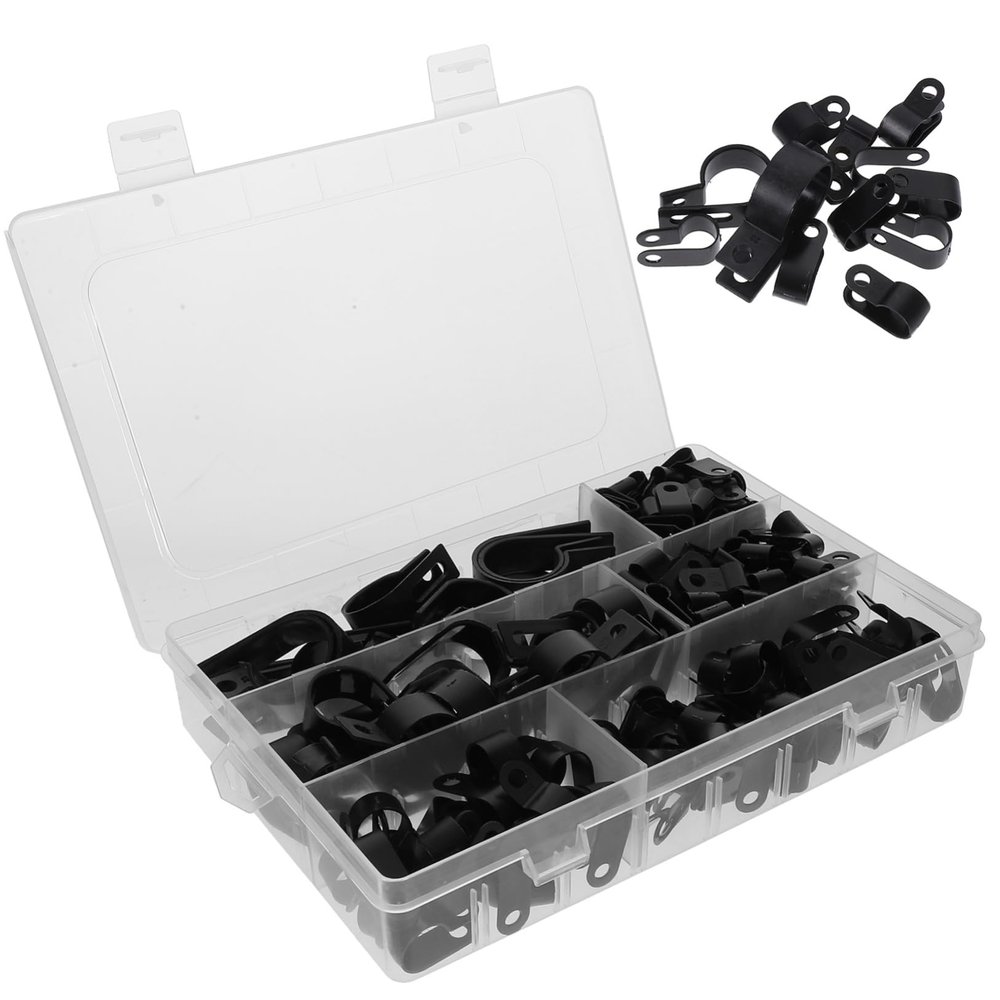 Mountable Black Cable Clips, 200 Pieces, Plastic and Nylon