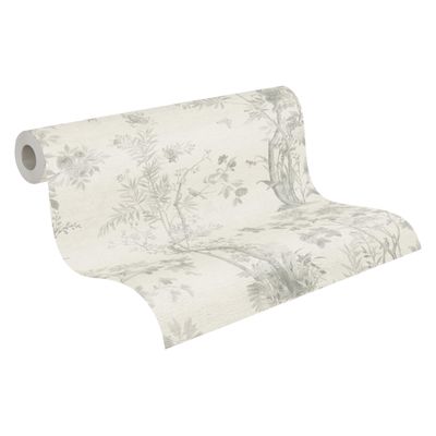 A.S. Création History of Art 2 Floral Nonwoven Wallpaper 10.05 m x 0.53 m - Gray, White, Metallic - Animal Wallpaper for Living Rooms and Bedrooms - 790437