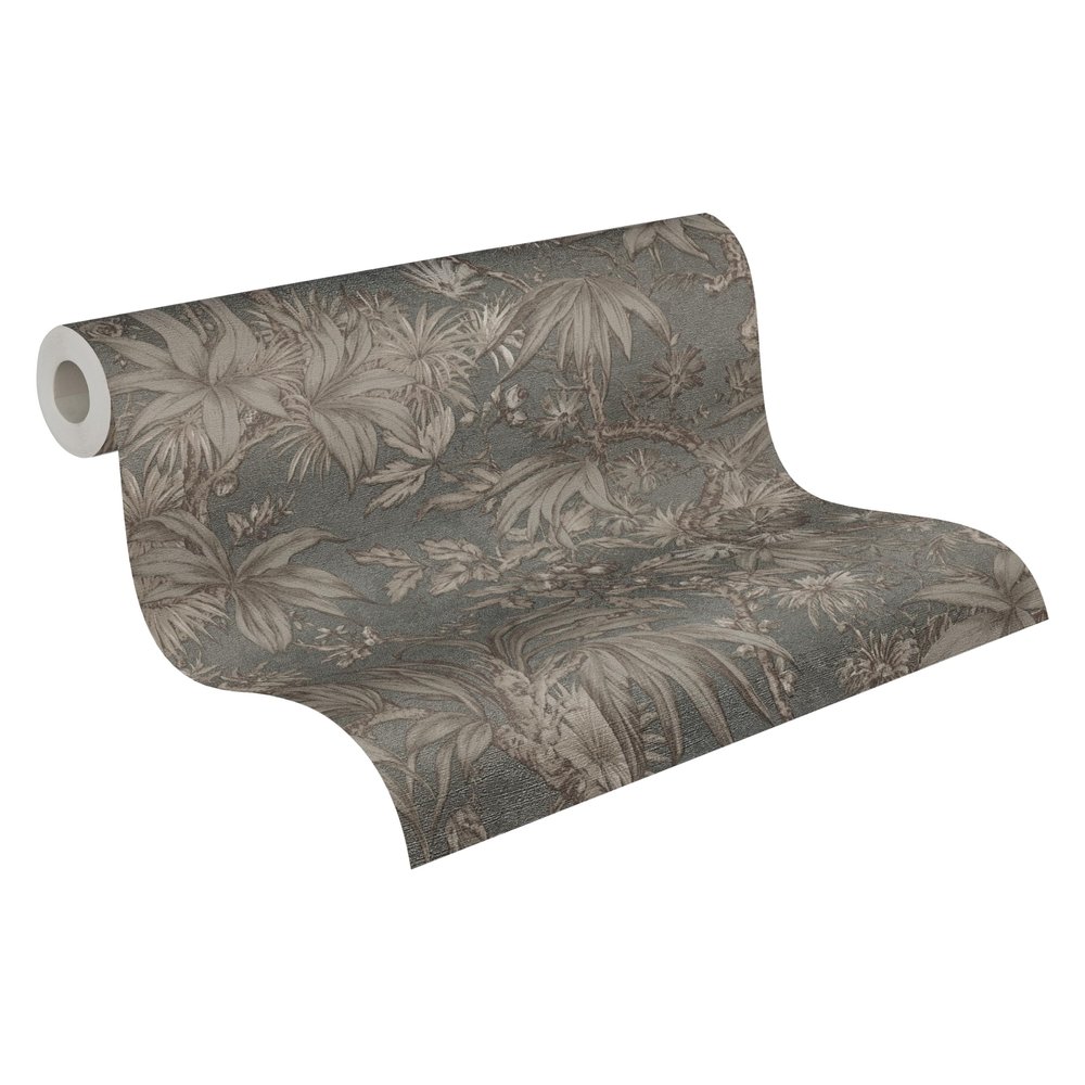 A.S. Création History of Art 2 Non-Woven Floral Wallpaper, 10.05 m x 0.53 m – Gray, Brown, Metallic – Jungle Wallpaper for Living Room and Bedroom – 790473