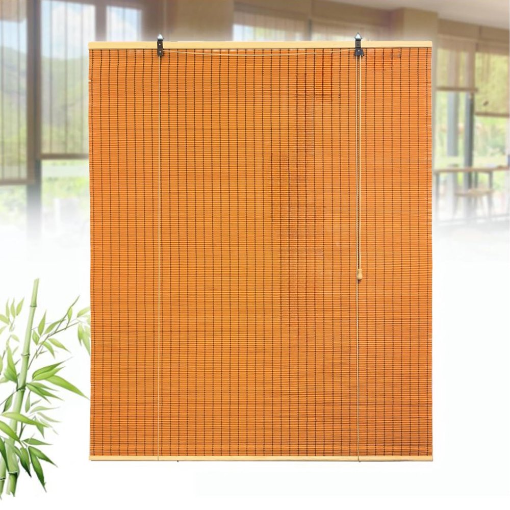 Sh000ad Bamboo Blind, Privacy and Sun Protection, Natural Wood Roller Blind, 95% Shading, Orange, 145 x 120 cm