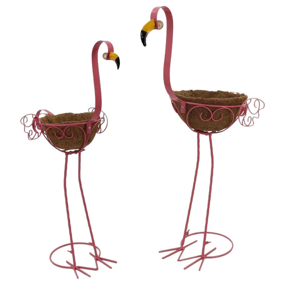 Aymzbd 2-Piece Flamingo Planter Stand Set