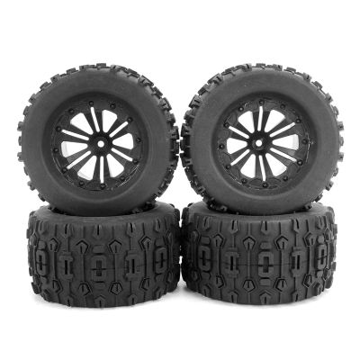 TOQPCZA RC Wheels and Tires for 1/10 RC Model Monster Trucks, 129 x 66 mm, 12 mm Adapter, 4-Piece Set