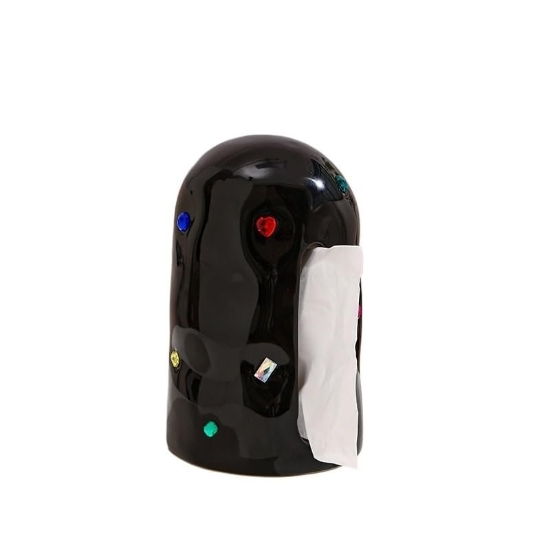 yixinzi-2024 Ceramic Tissue Box with Side Opening, Gemstone Design, Black