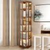 5/6-Tier Rotating Bamboo Bookcase, Floor-Standing Acrylic Shelving Tower, Brown, 40 x 40 x 175 cm view 1