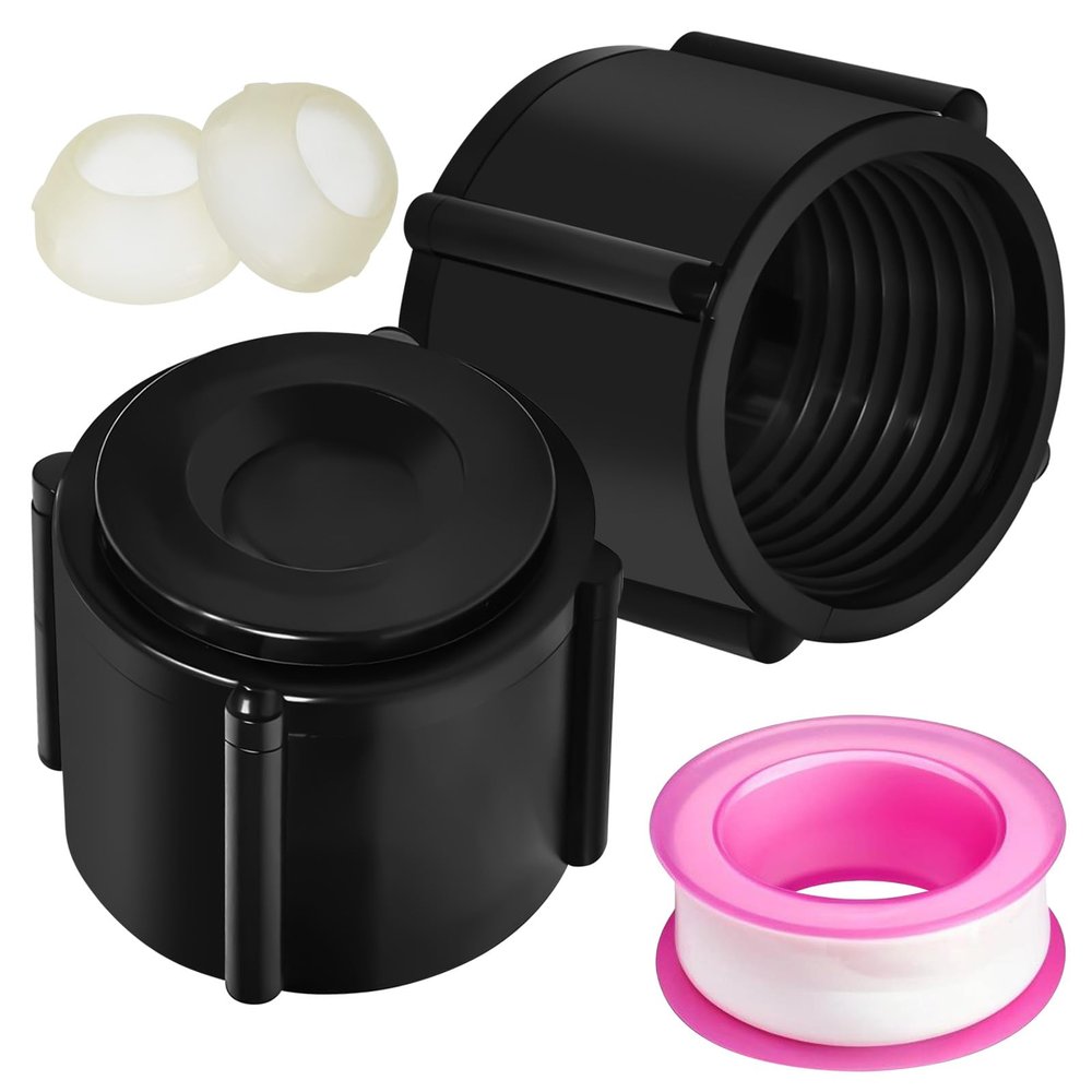 2 Black Drain Cap Covers with Gaskets and Tape