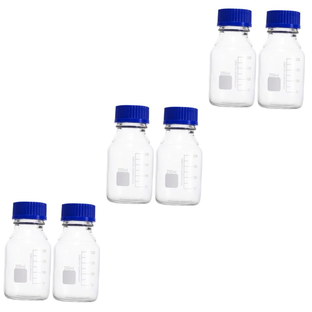 Ciieeo 6-Pack 250 mL Glass Reagent Bottles with Screw Caps
