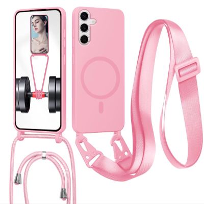 MBSLFY Magnetic Phone Lanyard Case for Samsung Galaxy A55, MagSafe-Compatible Case with Detachable Strap, Shockproof Protective Case, Pink