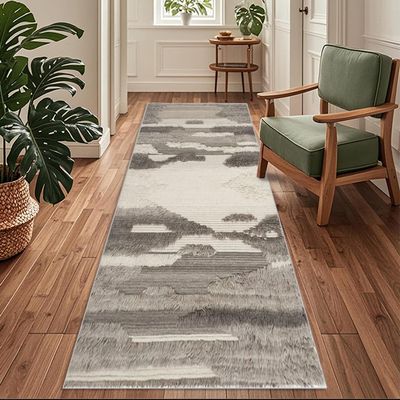 Siunwdiy Brown Abstract Runner Rug, 110 x 200 cm, Non-Slip, Washable