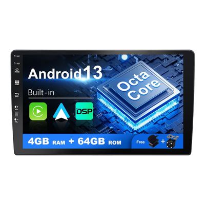 SXAUTO Android 13 IPS Car Stereo, 9-Inch 2-DIN, 4GB+64GB, Wireless CarPlay/Android Auto, DAB+, 360° Camera, DSP, Bluetooth, Dual-Band Wi-Fi, Fast Boot