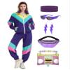 Coseaon Women's 80s/90s Retro Tracksuit Costume Set with Accessories, Dark Purple, S view 1