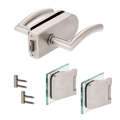Glass Door Hardware “D” Set UV | Matte V2A Stainless Steel | Incl. Office Hinges + Frame Parts | Shine