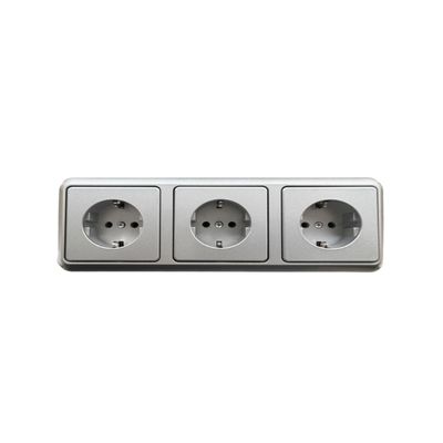 N&L 3 Outlets in 3-Gang Frame, Flush-Mount, FINESSE, Matte Silver