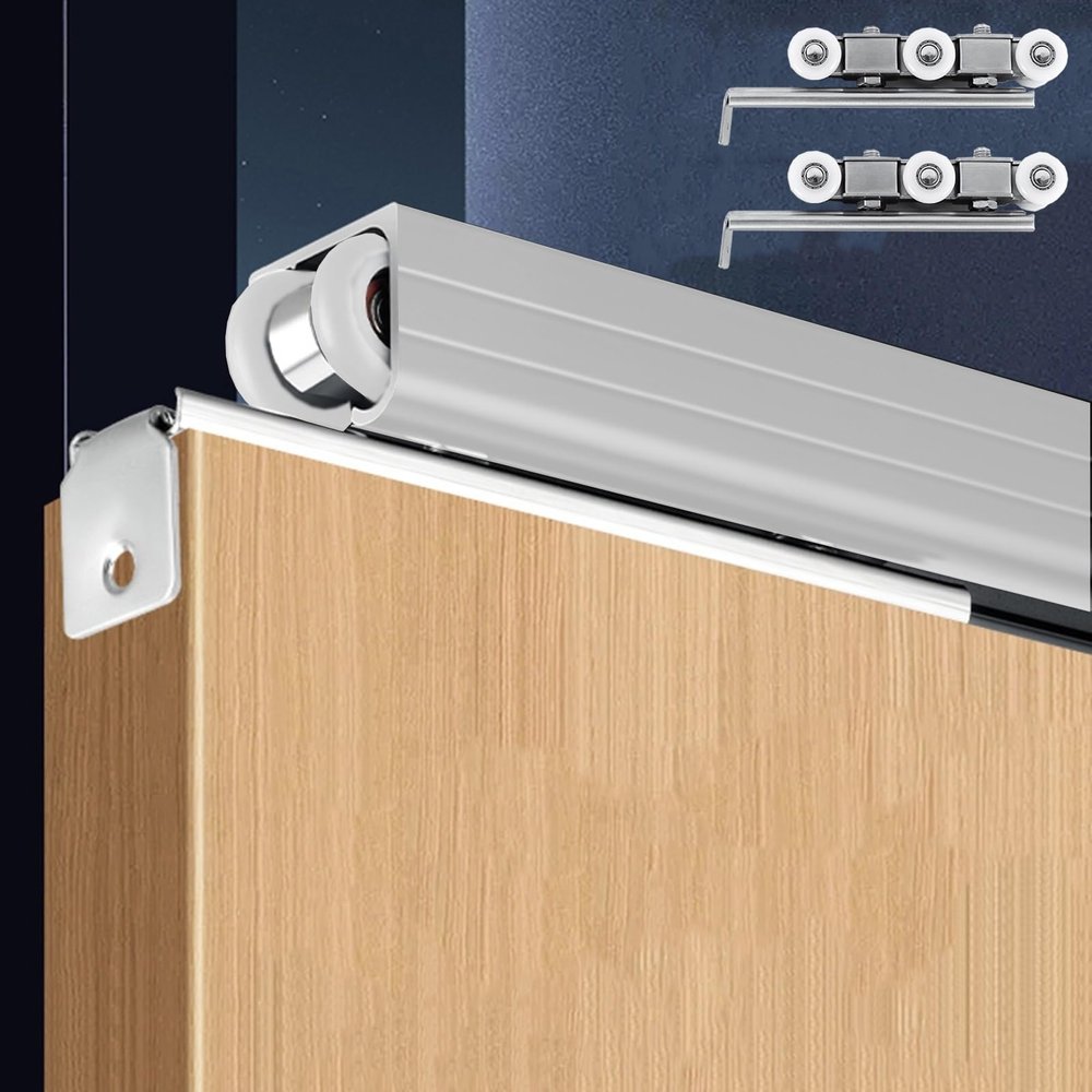 EXCLURA Ceiling-Mounted Bypass Sliding Door Track Set, Silver, 2.6 m (8.5 ft)