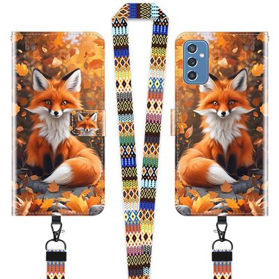 JEZSTHAI Flip Case for Samsung Galaxy M52 5G with Red Fox Pattern and Crossbody Strap