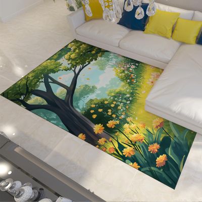 LANDERSION Cartoon Green Nature Landscape Area Rug, 180 x 300 cm