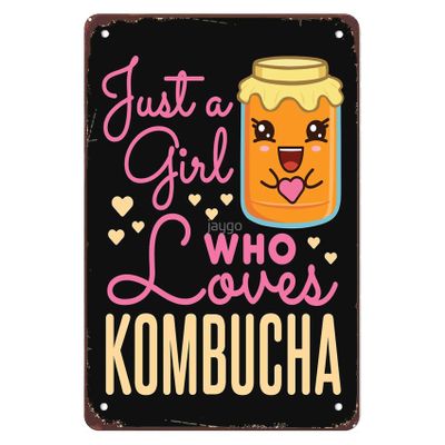 Vintage Metal Sign “Just a Girl Who Loves Kombucha Tea,” 15.2 x 20.3 cm