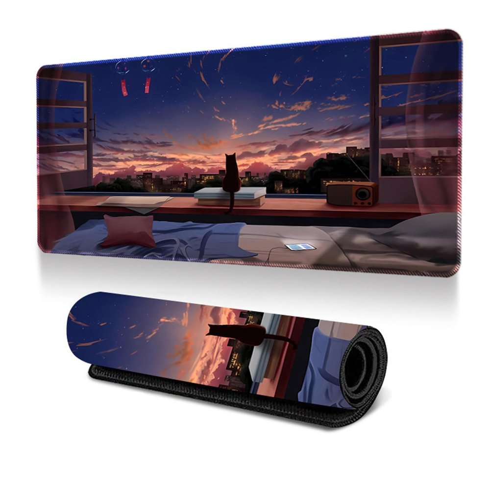 Surwin Large Gaming Mouse Pad with Cat Design, Coffee, 600 x 300 mm