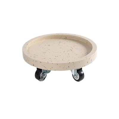 FUHAI-666 Round Plant Saucer with Drip Tray and Wheels, Resin Plant Pot Holder (Beige, Medium)
