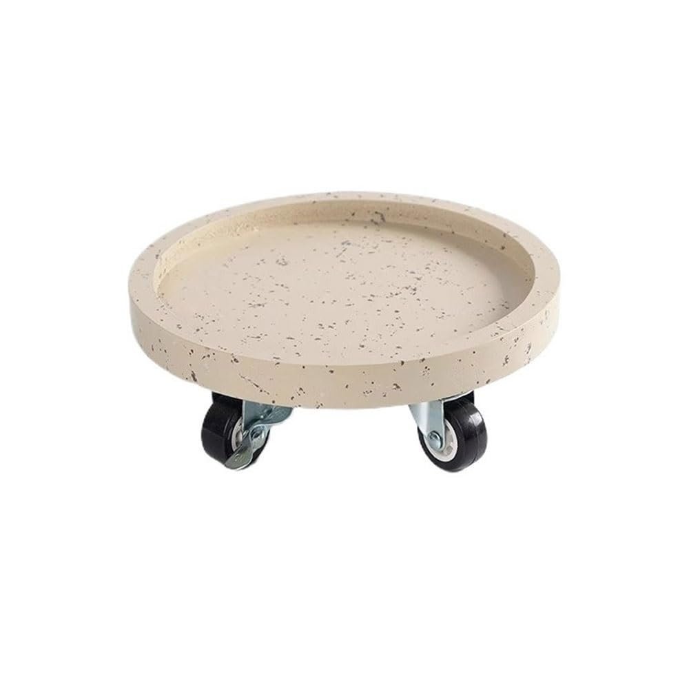 FUHAI-666 Round Plant Saucer with Drip Tray and Wheels, Resin Plant Pot Holder (Beige, Medium)