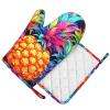 Pineapple Oven Mitts and Pot Holders, Extra-Long Non-Slip Silicone Gloves, 2-Piece Set view 2