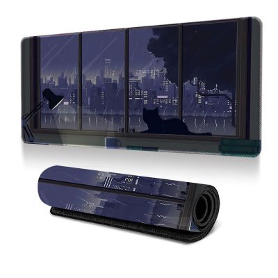 Surwin Large Gaming Mouse Pad, Multifunctional Office Desk Mat with Cat Design, Dark Gray, 700 x 300 mm