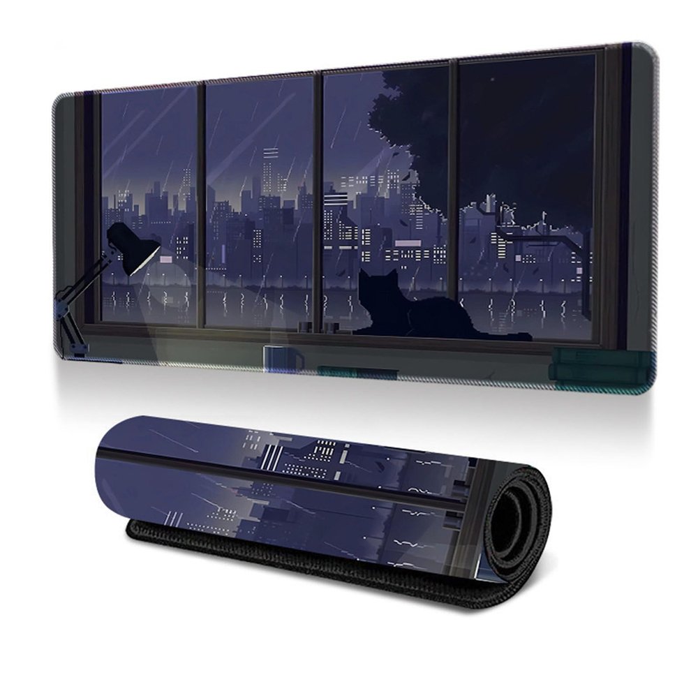 Surwin Large Gaming Mouse Pad, Multifunctional Office Desk Mat with Cat Design, Dark Gray, 700 x 300 mm