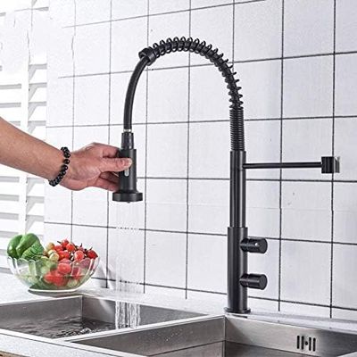 Matte Black Kitchen Sink Faucet with Pull-Down Sprayer, Two-Handle Mixer Tap