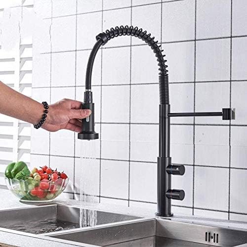 Matte Black Kitchen Sink Faucet with Pull-Down Sprayer, Two-Handle Mixer Tap