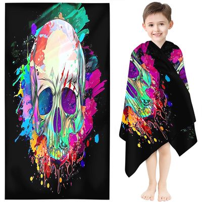 Skull Beach Towel, Microfiber, Halloween Design, 90 x 180 cm