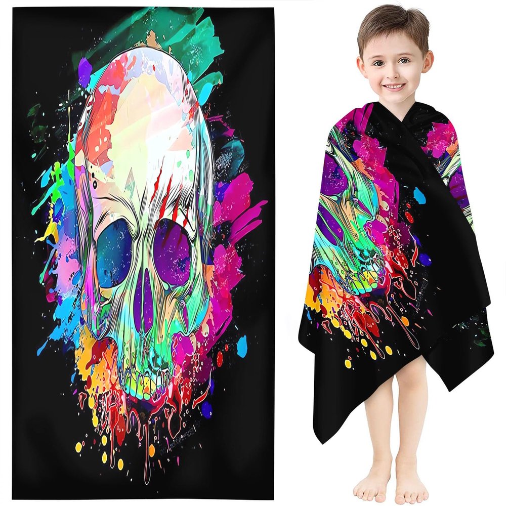 Skull Beach Towel, Microfiber, Halloween Design, 90 x 180 cm