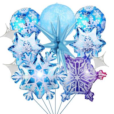 Snowflake Foil Balloons, 18-Piece Blue Balloon Set for Birthday Party Decorations