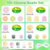 100 Flower-Shaped Silicone Beads, Green Daisy Silicone Beads view 2