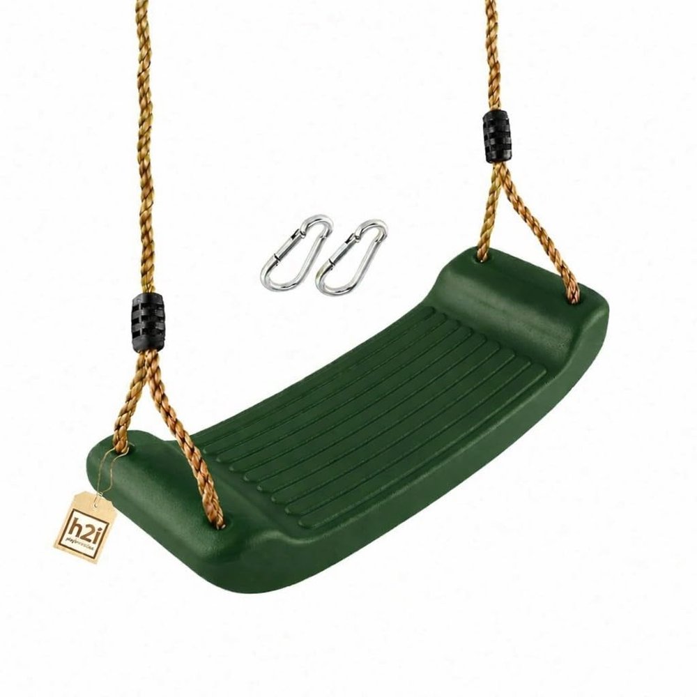 h2i Plastic Swing Seat 430 x 165 x 85 mm | 2.0 m PP Ropes & Metal Carabiners | For Private Outdoor Use | Dark Green