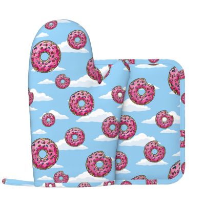 Oven Mitt and Potholder 2-Piece Set, Donut Cloud Print, Waterproof