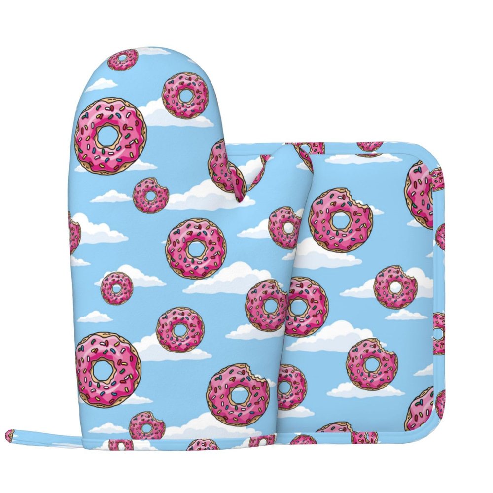 Oven Mitt and Potholder 2-Piece Set, Donut Cloud Print, Waterproof