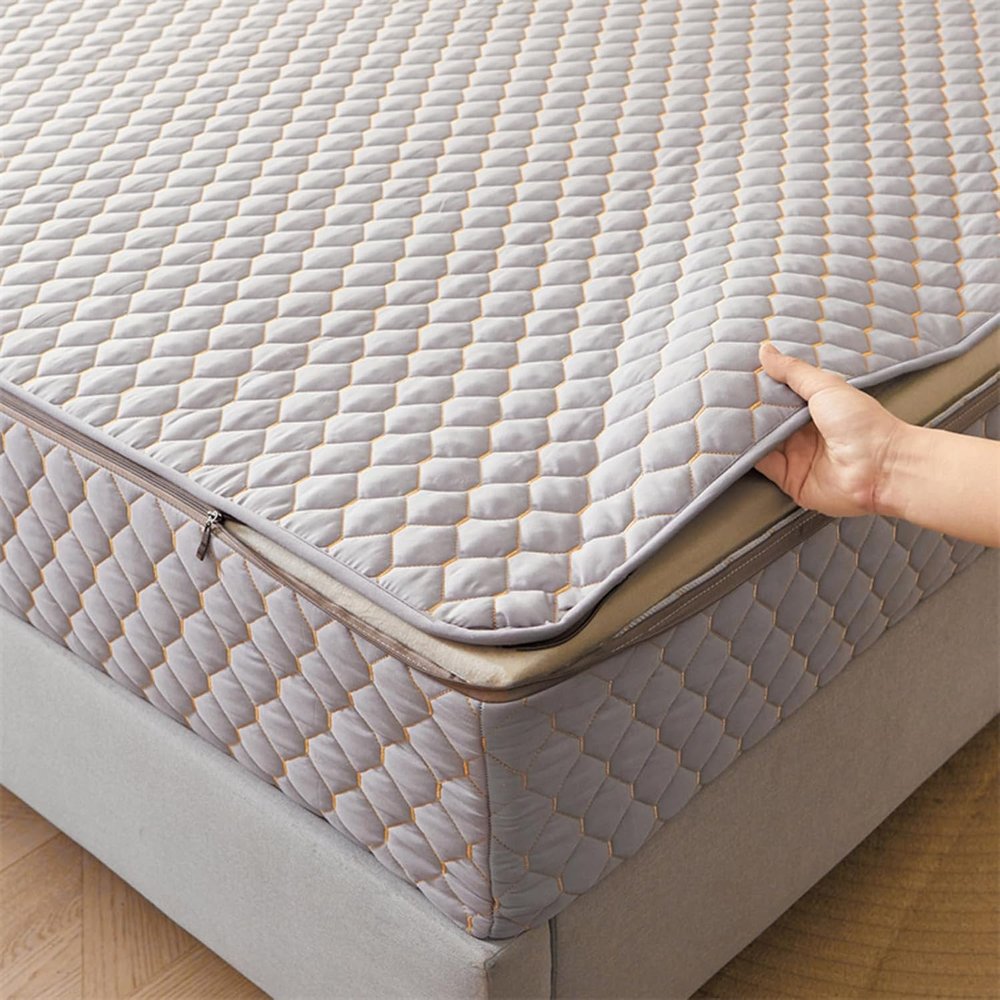 Adjustable Waterproof Quilted Mattress Protector, Breathable, Dustproof, Washable, Full-Zip Fitted Cover for Single, Double & King Beds, Gray, 180 x 190 + 5 cm