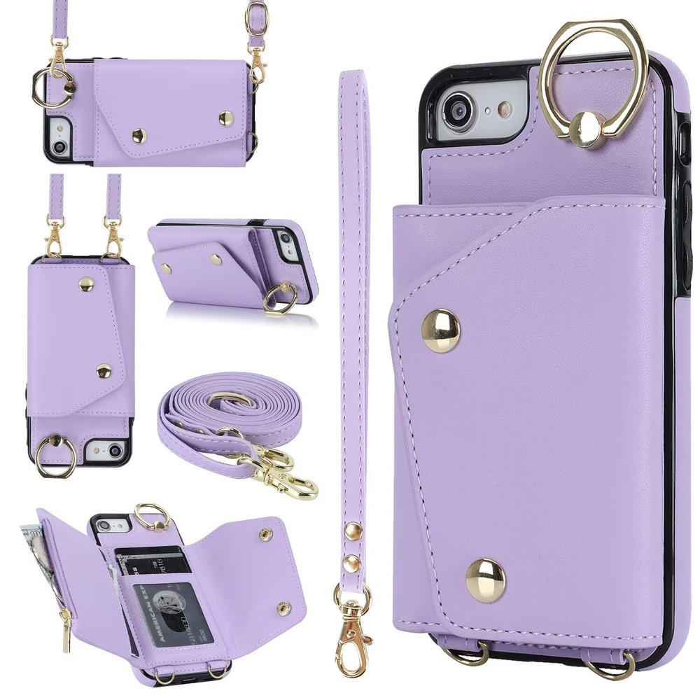 MBSLFY Protective Wallet Case for Samsung Galaxy A53 5G with Adjustable Neck Strap, Purple