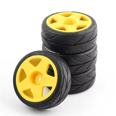 JVRWSC RC Car Tires and Wheels Compatible with Tamiya TT-01, TT-01E, TT-02, TT-02B, TA06 and PTG-2, 1/10 RC Racing Car Upgrade Parts, 4-Pack, 65 mm, 12 mm Hex, Yellow