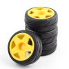 JVRWSC RC Car Tires and Wheels Compatible with Tamiya TT-01, TT-01E, TT-02, TT-02B, TA06 and PTG-2, 1/10 RC Racing Car Upgrade Parts, 4-Pack, 65 mm, 12 mm Hex, Yellow view 1