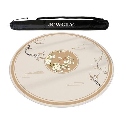 JCWGLY Round Chinese Mahjong Mat, Non-Slip Noise-Reducing Table Cover with Carrying Bag, Beige, 2.1 x 110 cm/43.3 in