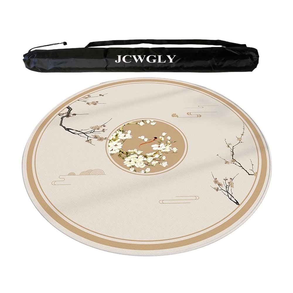 JCWGLY Round Chinese Mahjong Mat, Non-Slip Noise-Reducing Table Cover with Carrying Bag, Beige, 2.1 x 110 cm/43.3 in