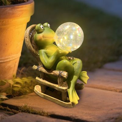 FUFRE Solar Frog Garden Decor, LED Solar Statue with 8–10 Hour Illumination